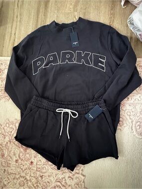 PARKE Black Lounge Sweatshirt & Shorts Set with Contrast Drawcord S/M